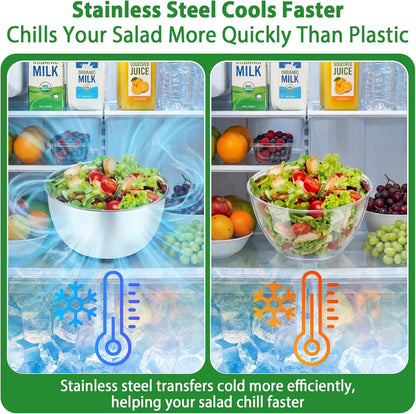 Salad Spinner Stainless Steel - 5.3 Qt Large Vegetable & Fruit Washer with 5 Blade Slicer