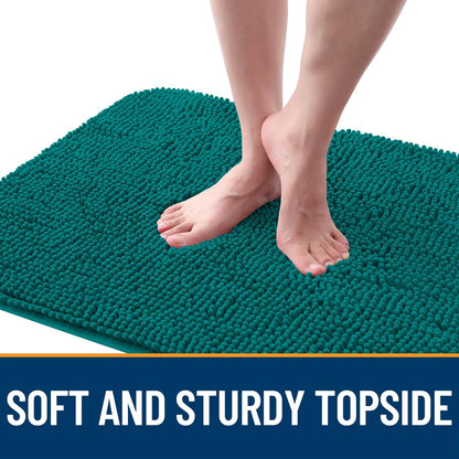 OLANLY Dog Door Mat - Absorbent Non-Slip Washable Doormat for Muddy Paws | 44x24, Quick Dry Chenille in Lake Blue
