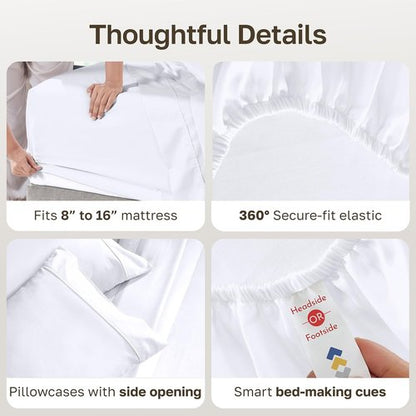 California Design Den King Sheet Set - 100% Cotton, 400 Thread Count, Silky Smooth Sateen Weave, Deep Pockets - White
