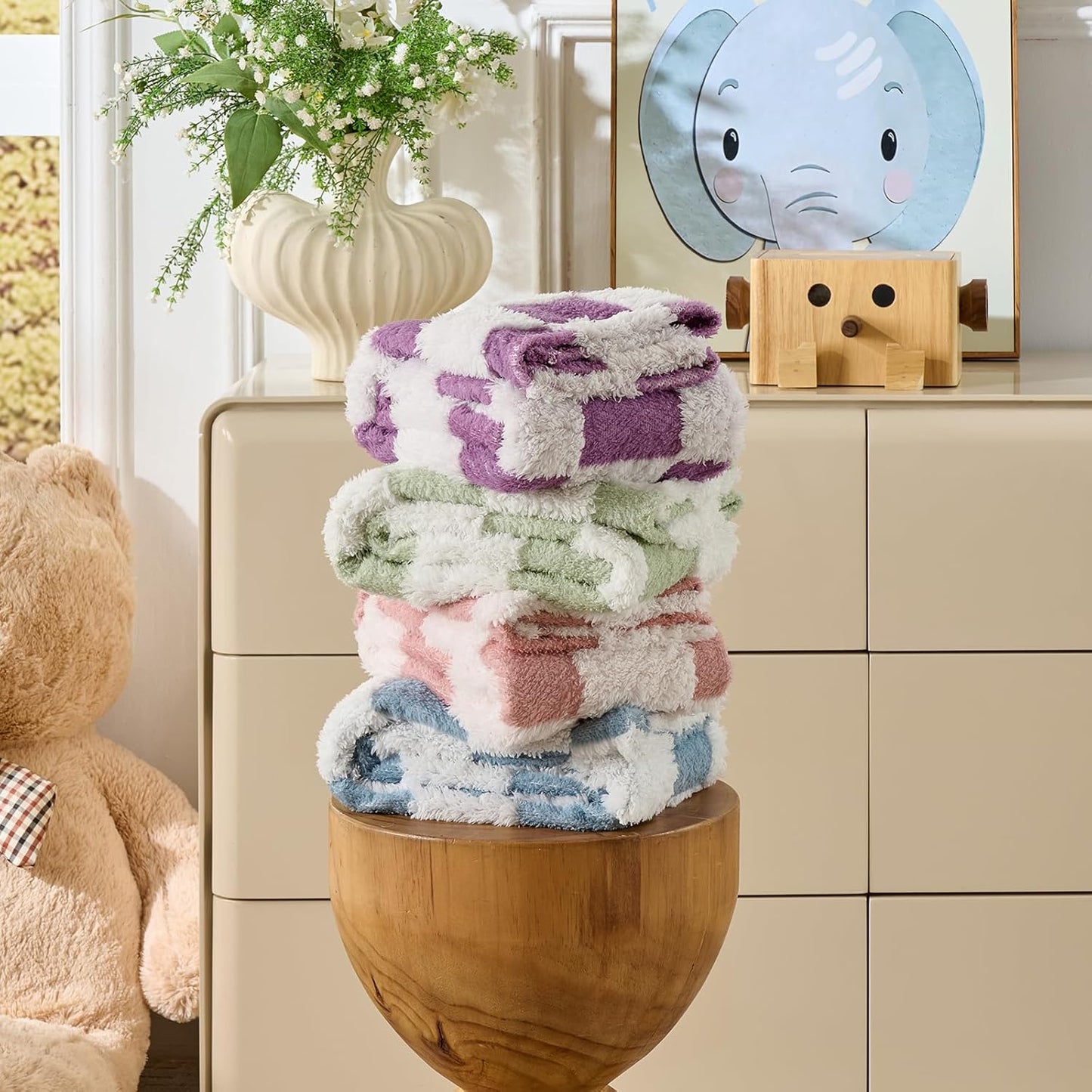 Skiennix Fleece Baby Blanket - 3D Checkerboard Design, Cozy & Fluffy for Infants | 30x40 Inches, Blue