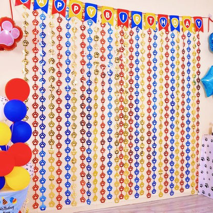 LOLStar Paw Birthday Decorations - 2 Pack Red, Yellow & Blue Tinsel Foil Fringe Curtains | 3.3 x 6.6ft Photo Booth Props & Room Decor