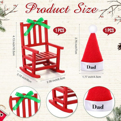 Hoolerry Christmas In Heaven Memorial Sign - Cardinal Wooden Remembrance Ornament for Dad | Miniature Rocking Chair with Santa Hat