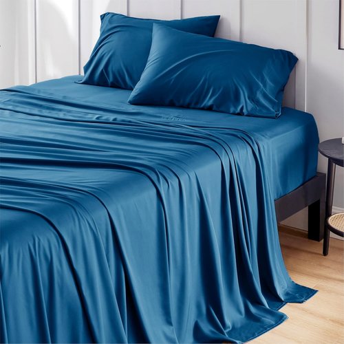 Bedsure Cooling Twin XL Sheets - Breathable & Soft Rayon from Bamboo | Deep Pocket Hotel Luxury Teal