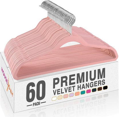 HOUSE DAY Velvet Hangers - 60 Pack Non-Slip Heavy Duty Felt Suit Hangers | Lt Pink, 360° Rotating Hook