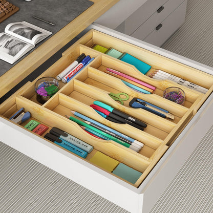 Youpehom Bamboo Utensil Organizer for Kitchen Drawers, Expandable Utensil Tray and Cutlery Silverware Holder,Wood Drawer Dividers with 7 Adjustable Slots