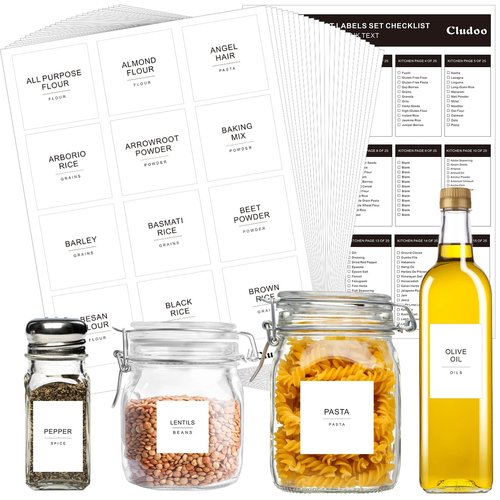 Cludoo 434 Pcs Kitchen Pantry Labels for Food Containers with DIY Blank Labels,3 Sizes Preprinted Minimalist Waterproof Pantry Labels, Kitchen Organization Labels for Jar, Bottles,Boxes