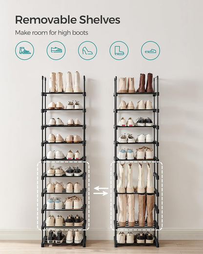 SONGMICS 10-Tier Shoe Rack - Versatile Metal Organizer for 11-22 Pairs | Black, 11.8 x 17.7 x 68.5 Inches