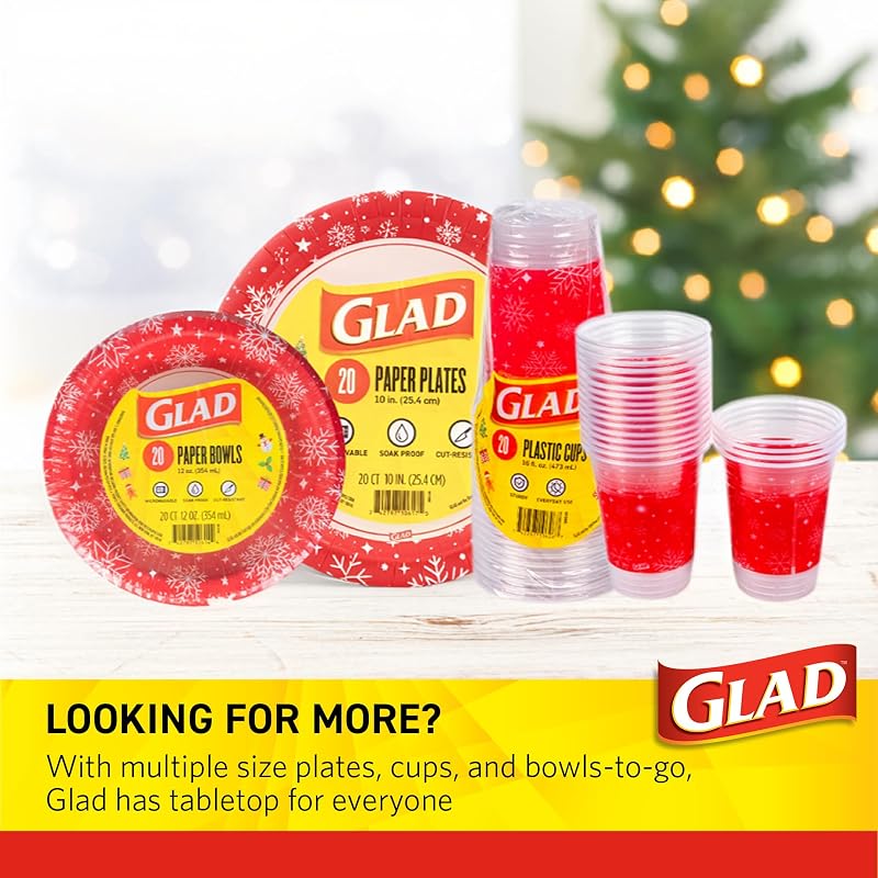 Glad Red Snowflake 7-Inch Disposable Paper Plates, 30 Count - Variation Red+7 Inch