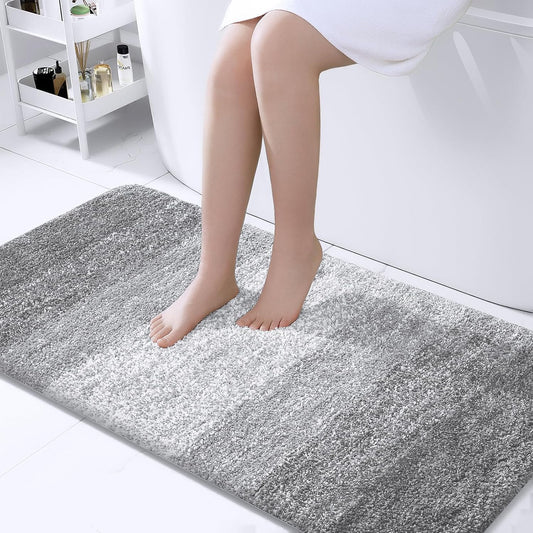 OLANLY Bathroom Runner Rug - Extra Soft Microfiber Mat with Rubber Backing | Quick Dry, Washable, 44x24, Light Grey