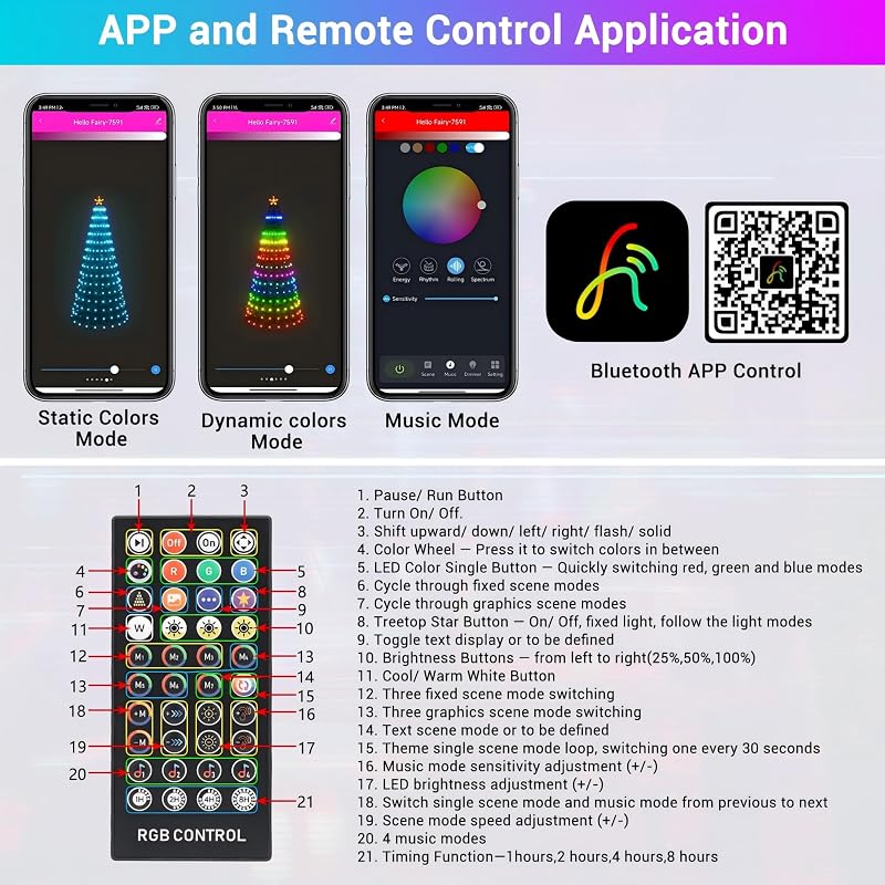 7ft Outdoor Christmas LED Tree with 295 LEDs, App & Remote, Timer