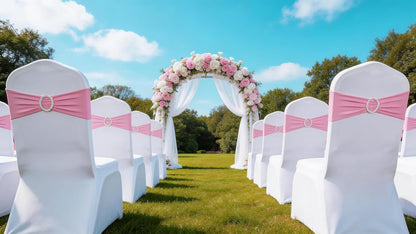 Skiennix Spandex Pink Chair Sashes - Pack of 50 Elastic Bows for Weddings & Events