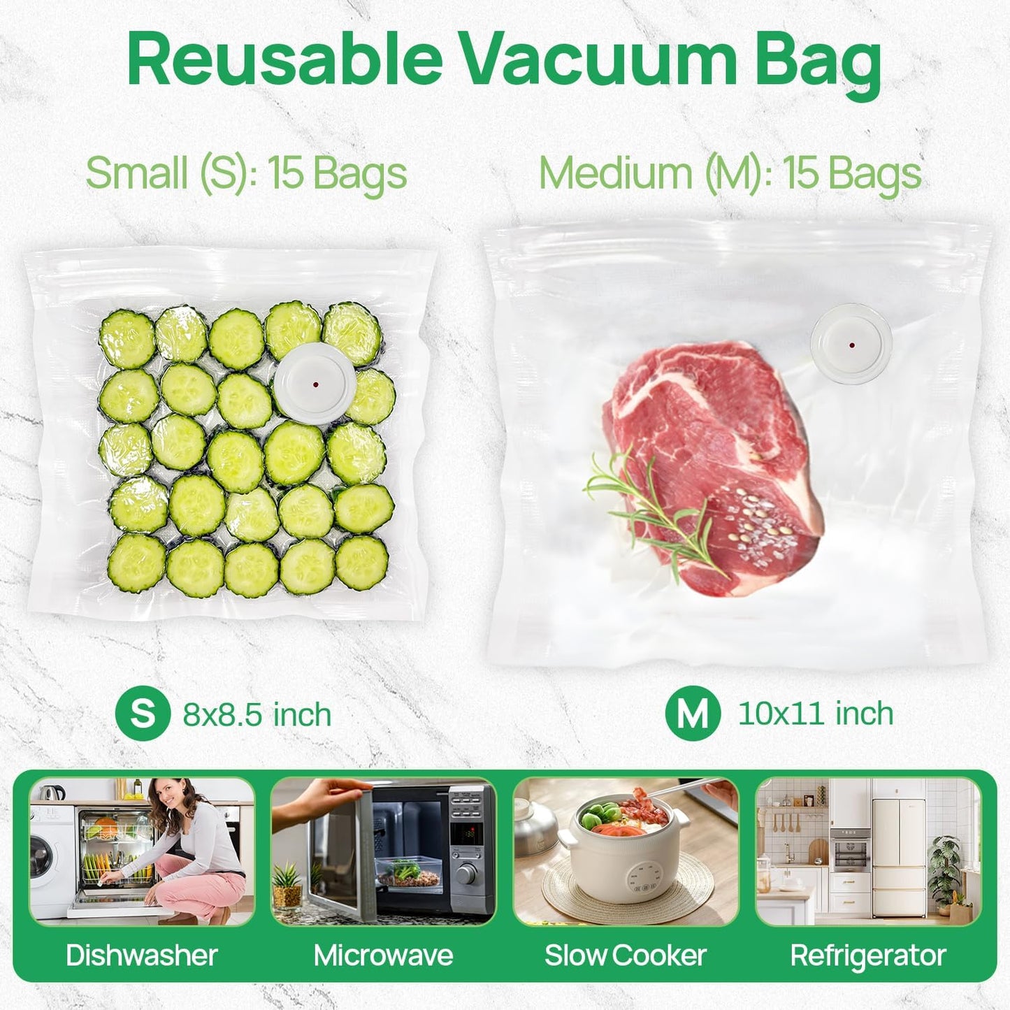 Skiennix Vacuum Sealer - Compact Portable Handheld Food Preservation Machine | 30 Reusable Bags Included
