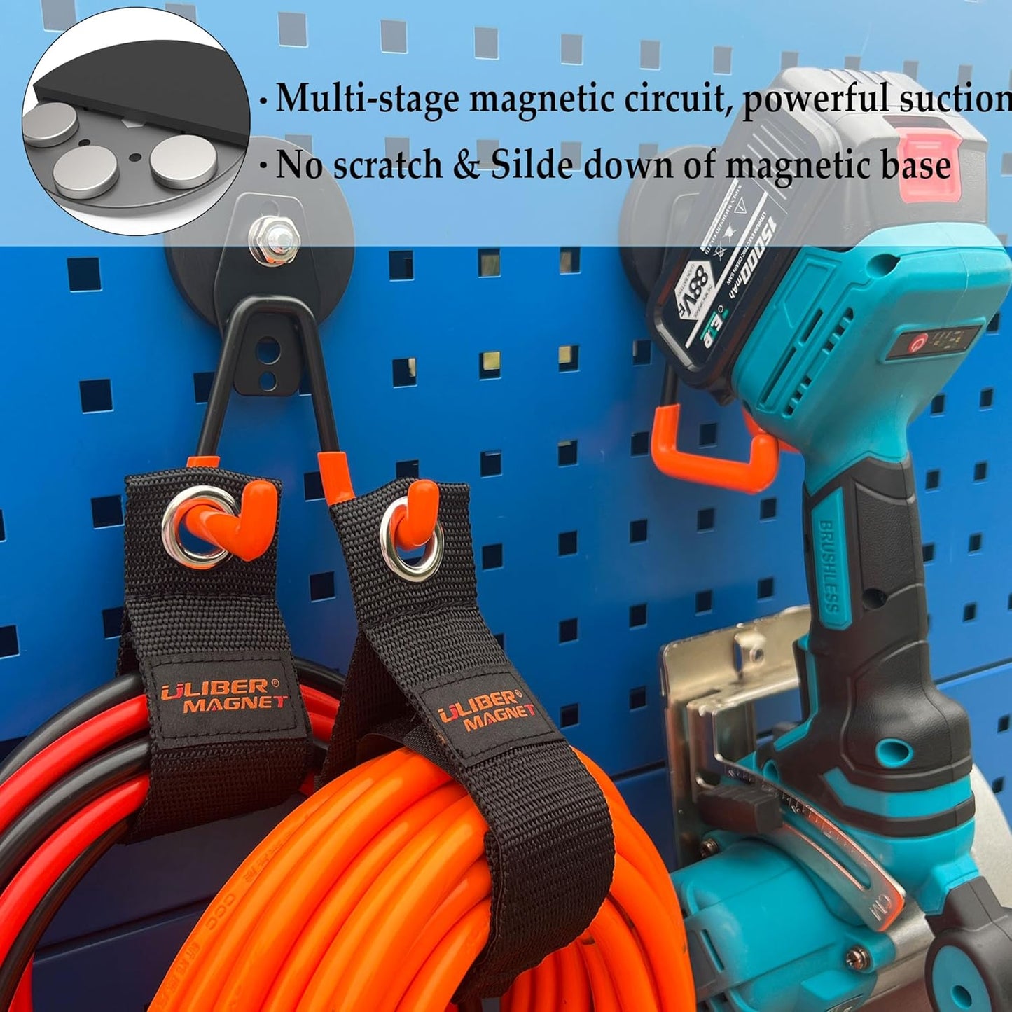 ULIBERMAGNET Heavy Duty Magnetic Garage Hooks - 4 Pack Strong Hooks for Tools & Storage | Orange