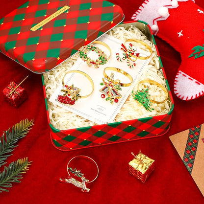 Holiday Napkin Ring Set of 12 - Christmas Table Decor, Crystal Rhinestone Rings, Variation: Holiday Napkin Ring