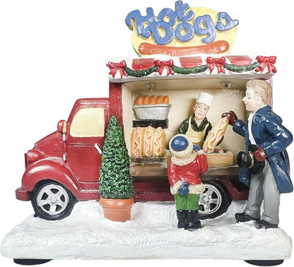 Moments In Time Hot Dog Food Truck | LED Lighted Christmas Village Decor | 3.74” Handcrafted Polyresin