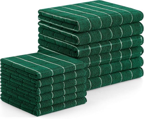 Homaxy Microfiber Kitchen Towels - 12 Pack Soft & Absorbent Dishcloths | Quick Drying Rags in Dark Green, 28 x 16 & 12 x 12 Inch