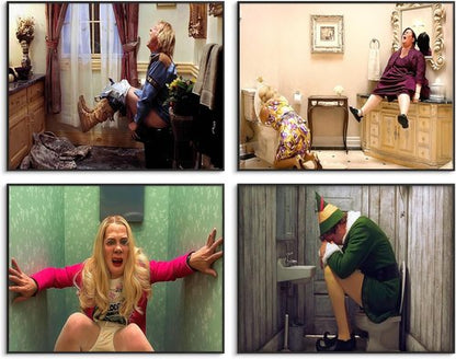 Funny Bathroom Canvas Wall Art Set by Dumb and Dumber | Humorous Movie Posters for Restroom Decor, Unframed 11x14 Inch