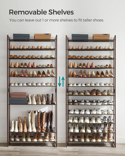SONGMICS 12-Tier Shoe Rack - Metal Organizer for Garage | Stackable Design Holds 48-60 Pairs, Bronze