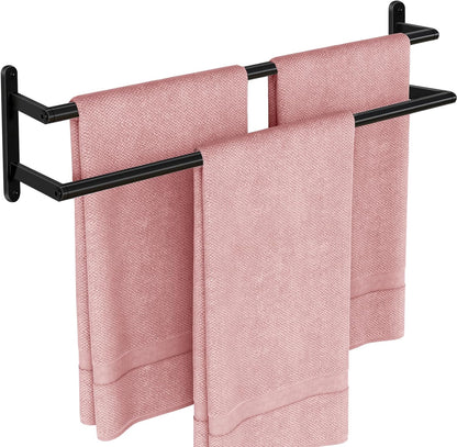 Skiennix Double Towel Bar - 24-Inch Stainless Steel Bath Rack | Matte Black Wall-Mounted Holder