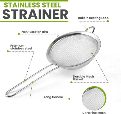 Stainless Steel Mesh Strainers Set by [Brand Name] - 5.5-Inch Round & 3.4-Inch Conical - Perfect for Sifting Pasta, Quinoa, Tea, and More