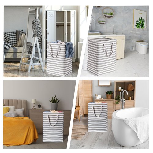 BOOMIBOO 2-Pack Large Laundry Basket,Waterproof Freestanding Laundry Hamper,Collapsible Clothes Basket with Easy Carry Handles in Laundry Room Bathroom Bedroom Dorm,Grey,75L