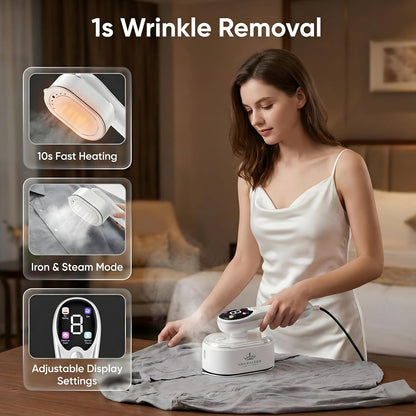 Skiennix Travel Steamer - 1200W Fast Heat Wrinkle Remover with 4 Modes & 100ml Tank | White