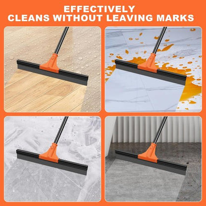 JEHONN Heavy Duty Floor Squeegee - 58.3-Inch Long Handle Rubber Scraper for Indoor/Outdoor Cleaning