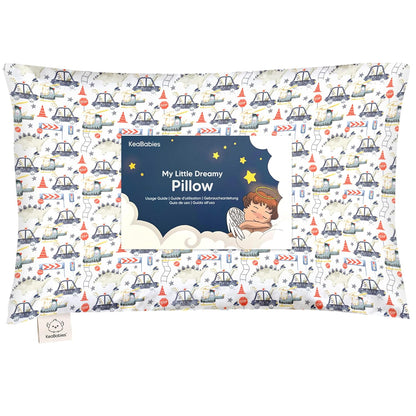 My Little Dreamy Toddler Pillow - Soft Organic Cotton Travel Pillow with Case | 13x18, Dino Patrol, Machine Washable for Ages 2-5