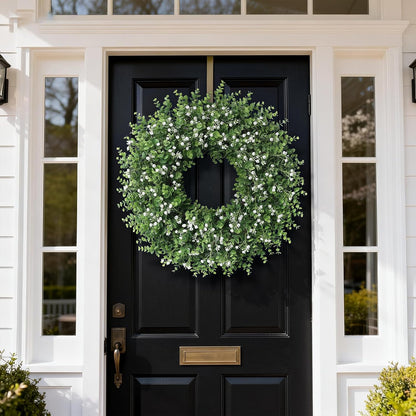 Skiennix 26" Artificial Eucalyptus Wreath - Faux Greenery with Baby's Breath for Front Door Decor