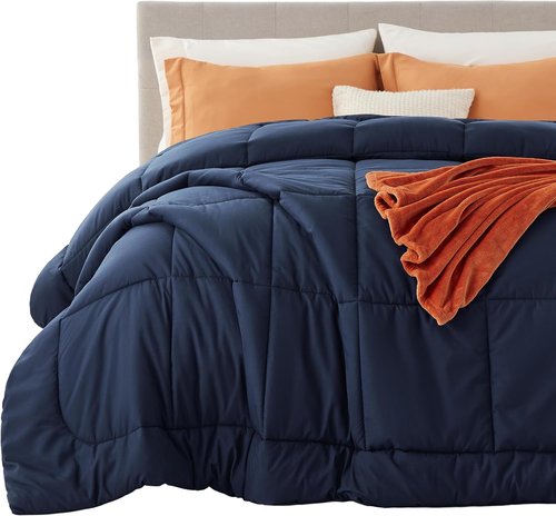 Bedsure Comforter Duvet Insert - All-Season King Size Quilted Down Alternative Bedding, Navy Blue 90 x 102 Inches