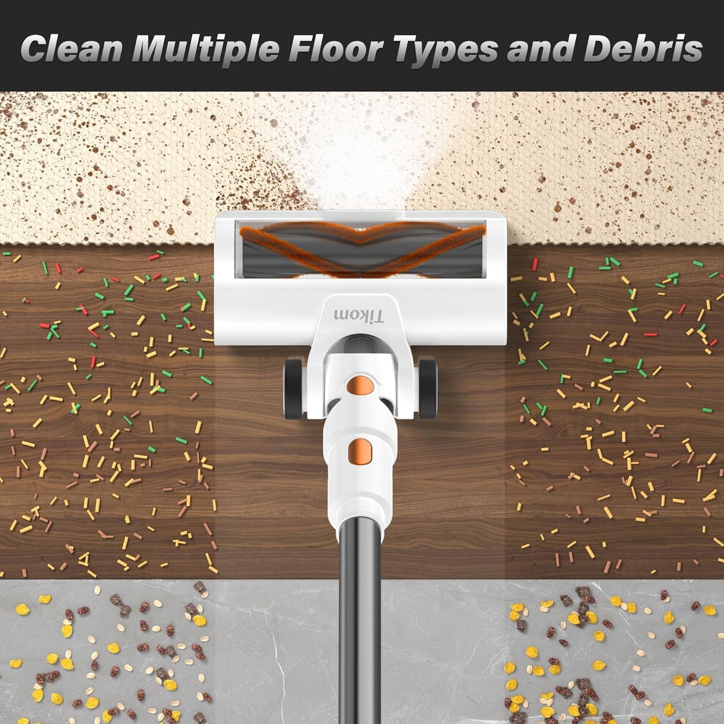 Tikom V500 Cordless Vacuum Cleaner - 40000Pa Suction, LED Touch Screen, Lightweight Design for Pet Hair & Hard Floors