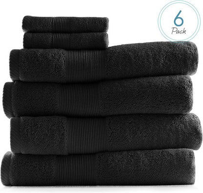 Hearth & Harbor Bath Towels - Luxury 100% Ring Spun Cotton Set of 6 | Ultra Soft & Highly Absorbent - Black