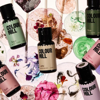 Colour Mill Aqua Blend Water-Based Food Coloring - Botanical Pack, 20ml in Dusk, Latte, Lilac, Olive, Rose & Sage