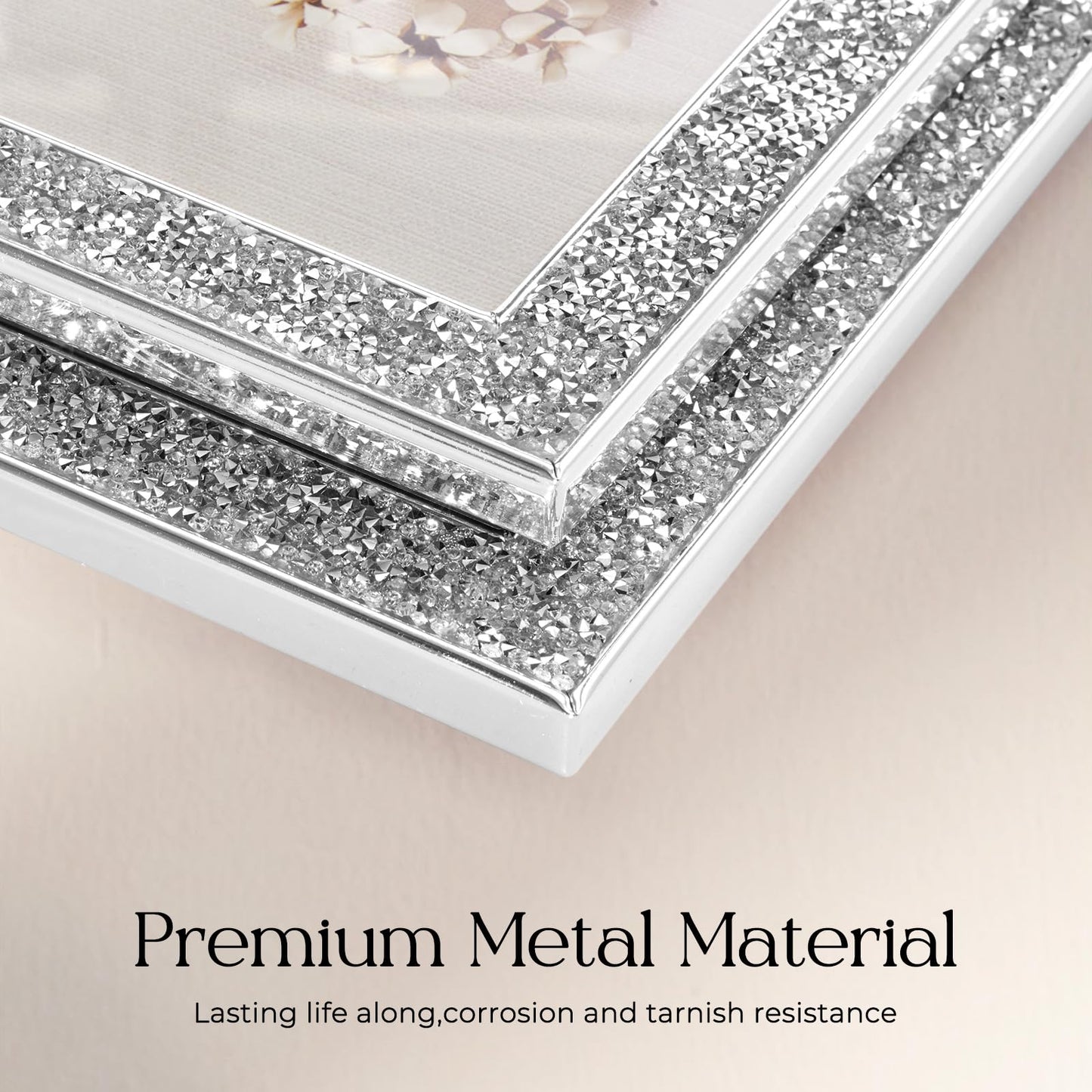 TWING 8x10 Picture Frame,Silver Sequins Bling Glitter Photo Frame with HD Real Glass,Silver Metal Picture Frames for Tabletop Display,Ideal Gift to Family and Friends(Silver,1 Pack)