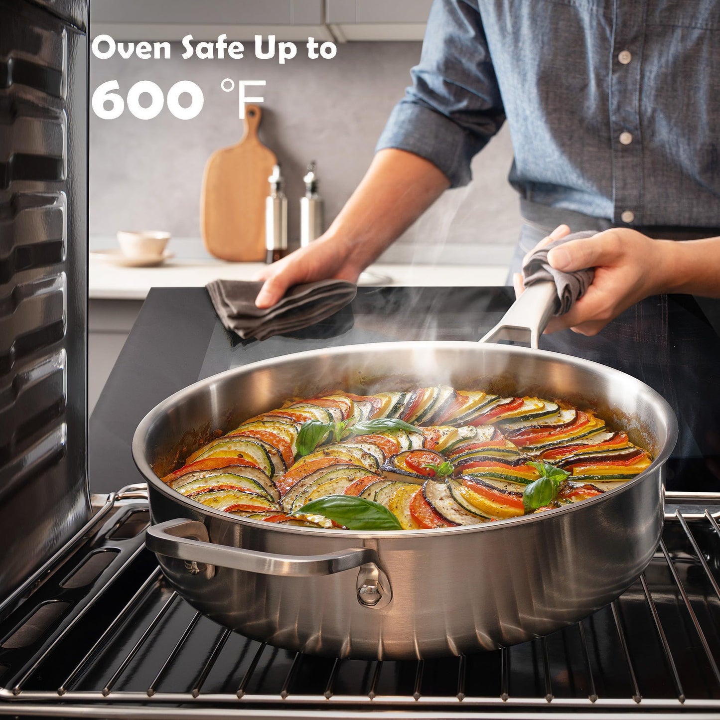 VocVoi 6-Quart Stainless Steel Saute Pan with Lid, 12-Inch Skillet, Dishwasher & Oven Safe, Works on All Cooktops