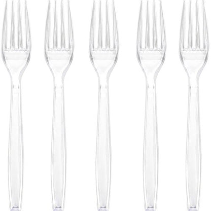 Blue Sky Clear Disposable Plastic Forks - 100 Count King Box | Sturdy & Reusable for Events and Everyday Use
