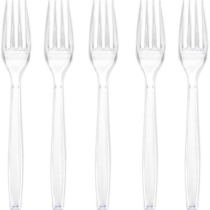 Blue Sky Clear Disposable Plastic Forks - 100 Count King Box | Crystal Clear, Sturdy & Reusable for Parties, Events, and Everyday Use