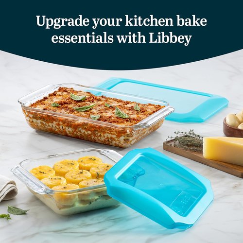 Libbey Premium 5-Piece Glass Baking Dish Set - Stackable Casserole Dishes with Lids for Lasagna & Brownies