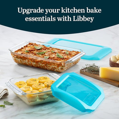 Libbey Premium 5-Piece Glass Baking Dish Set - Stackable Casserole Dishes with Lids for Lasagna & Brownies