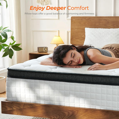 Skiennix 12 Inch Queen Mattress - Hybrid Design with Pocketed Springs & Gel Memory Foam for Support | Medium Firm, CertiPUR-US Certified