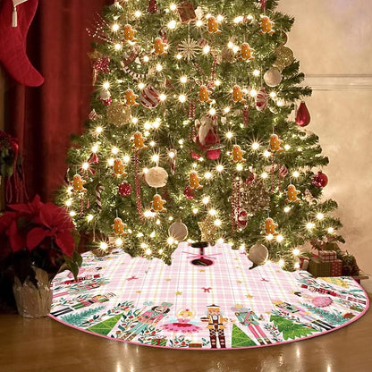 Christmas Tree Skirt 48 Inch - Pink Nutcracker Holiday Decor, Durable Polyester