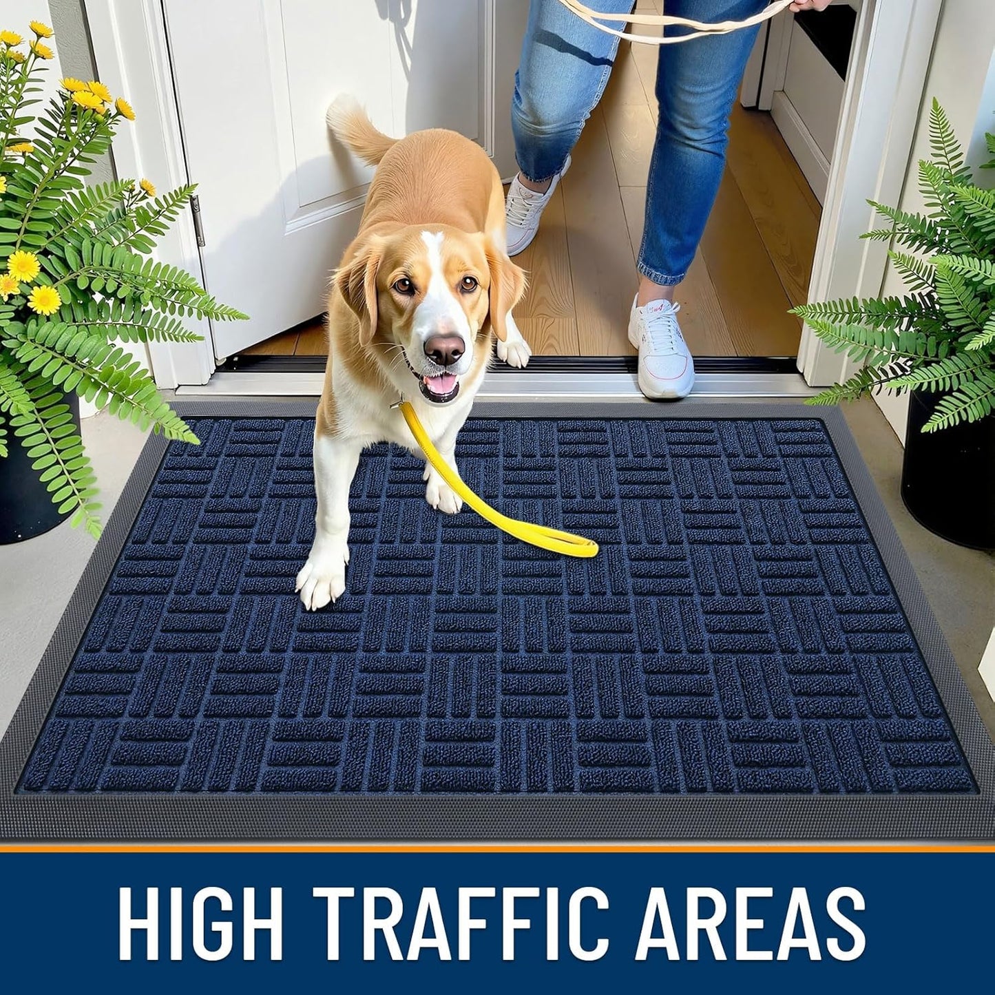 OLANLY Heavy-Duty Front Door Mat - Absorbent Non-Slip Natural Rubber | 29.5x17, Navy Blue