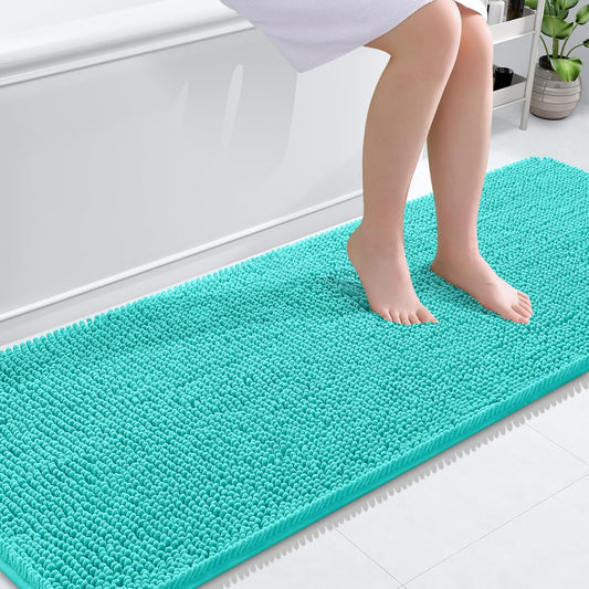 OLANLY Bathroom Runner Rugs - Extra Soft Chenille Bath Mats | Quick Dry, Machine Washable, 70x24, Teal