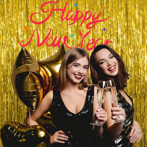 Foil Curtain Backdrop - 20 Pack Gold Metallic Tinsel Fringe for Photo Booths & Celebrations