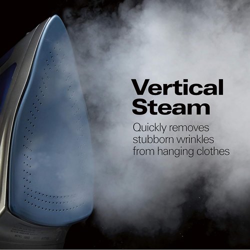 Hamilton Beach Steam Iron - 1500W Vertical Steamer with Scratch-Resistant Soleplate & 8' Cord | Blue