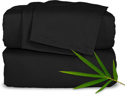 Pure Bamboo Twin Sheets - Luxuriously Soft & Cooling 100% Organic Viscose Bed Set | Black, Double Stitching