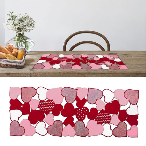 OWENIE Valentine‘s Day Table Runners, 13 x 36 Inch Valentines Table Centerpieces, Embroidered Love Heart Red Table Decorations, Mother's Day or Wedding Table Decor , Washable