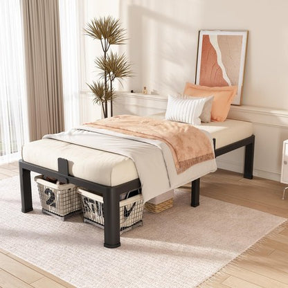 FUIOBYVV Twin Bed Frames with Round Corner Edge Legs, 14 Inch High 3500 lbs Heavy Duty Metal Platform Bed Frame Twin Size, No Box Spring Needed/Non-Slip/Steel Slat Support/Noise Free