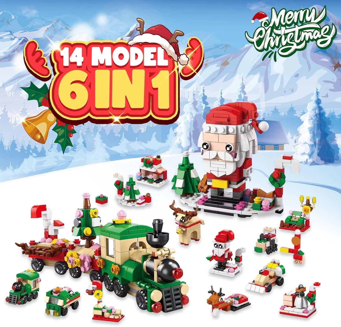 Skiennix Christmas Advent Calendar - 6-in-1 Santa Claus Train Building Blocks | 12 Days Countdown Toy for Kids