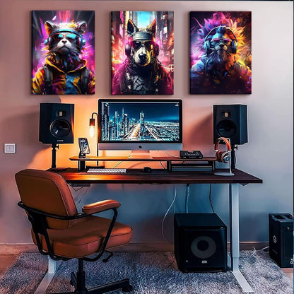 QGNBGBJ Framed Gaming Posters - Colorful Graffiti Animal Wall Art for Gamers | 12x16in Canvas Prints